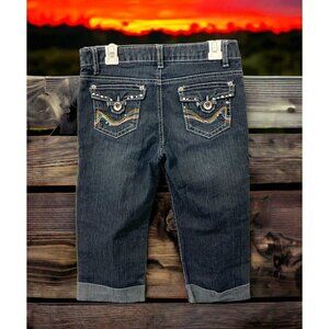 Jolt Girls Capri Denim Jeans Size 12 Blue Cuffed Embroidered Stud Pockets